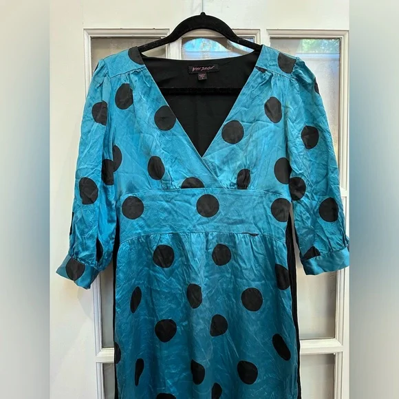 betsey johnson blue polka dot dress 90s Betsey Johnson Silk Polka Dot Slip Dress  Madly Vintage